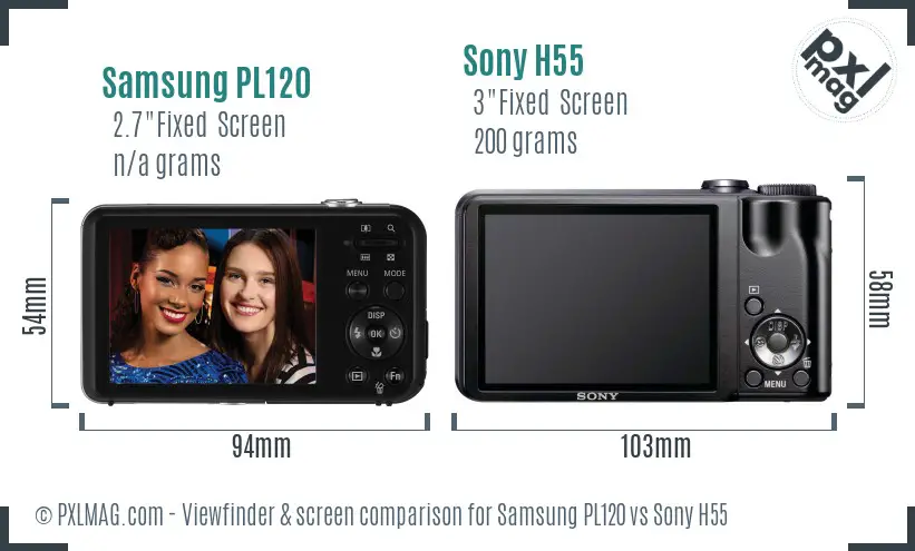 Samsung PL120 vs Sony H55 Screen and Viewfinder comparison