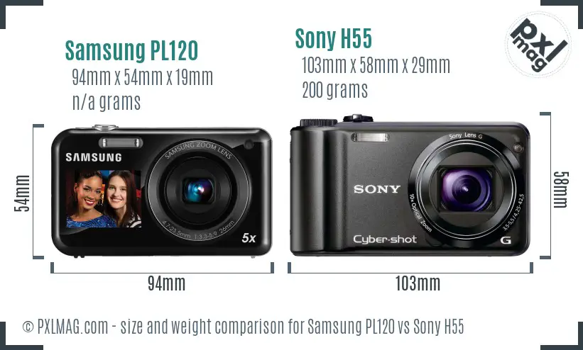 Samsung PL120 vs Sony H55 size comparison