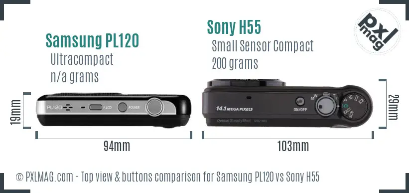 Samsung PL120 vs Sony H55 top view buttons comparison