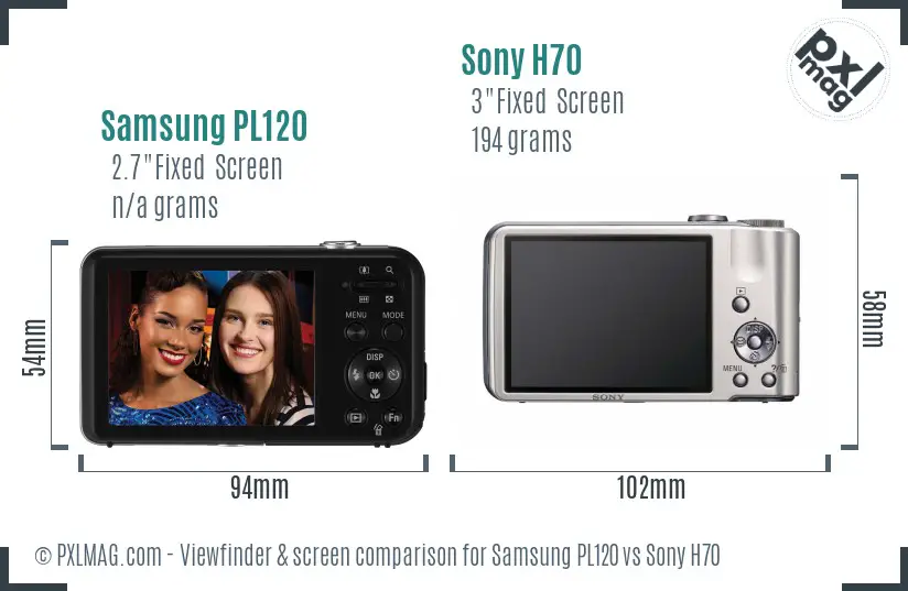 Samsung PL120 vs Sony H70 Screen and Viewfinder comparison