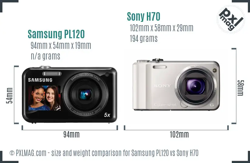 Samsung PL120 vs Sony H70 size comparison