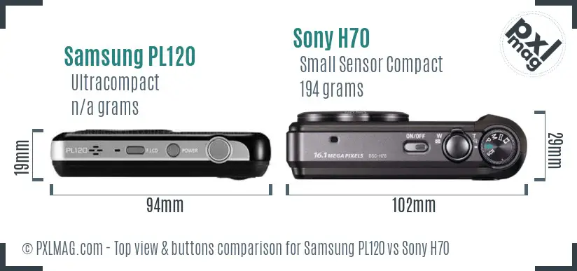 Samsung PL120 vs Sony H70 top view buttons comparison