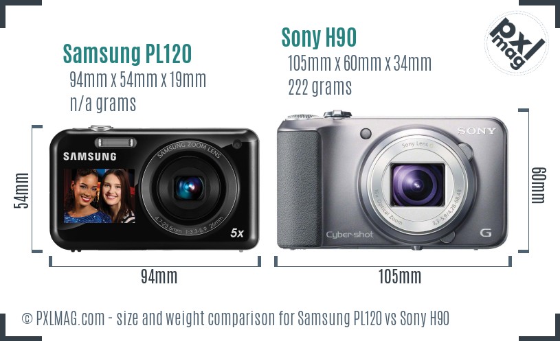 Samsung PL120 vs Sony H90 size comparison