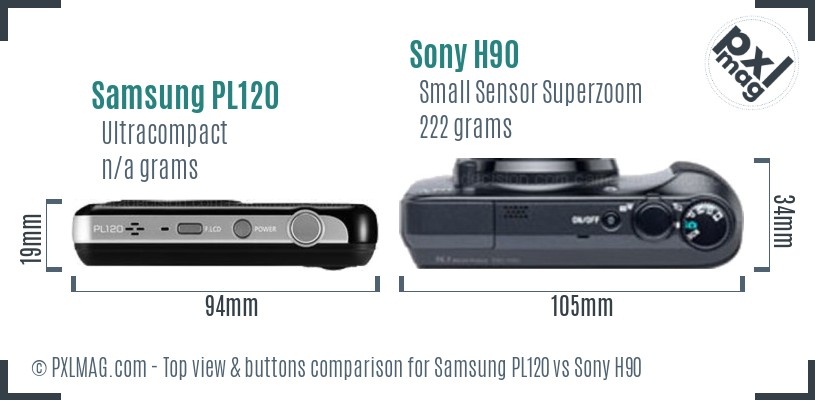 Samsung PL120 vs Sony H90 top view buttons comparison