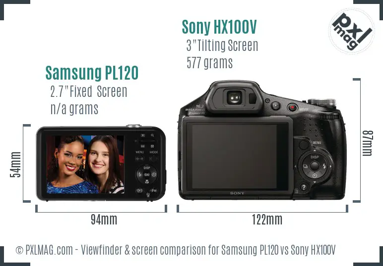 Samsung PL120 vs Sony HX100V Screen and Viewfinder comparison