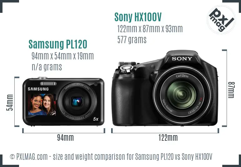 Samsung PL120 vs Sony HX100V size comparison