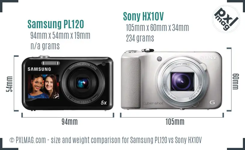 Samsung PL120 vs Sony HX10V size comparison Samsung PL120 vs Sony HX10V size comparison