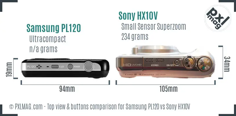 Samsung PL120 vs Sony HX10V top view buttons comparison Samsung PL120 vs Sony HX10V top view buttons comparison