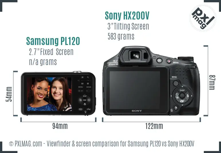 Samsung PL120 vs Sony HX200V Screen and Viewfinder comparison