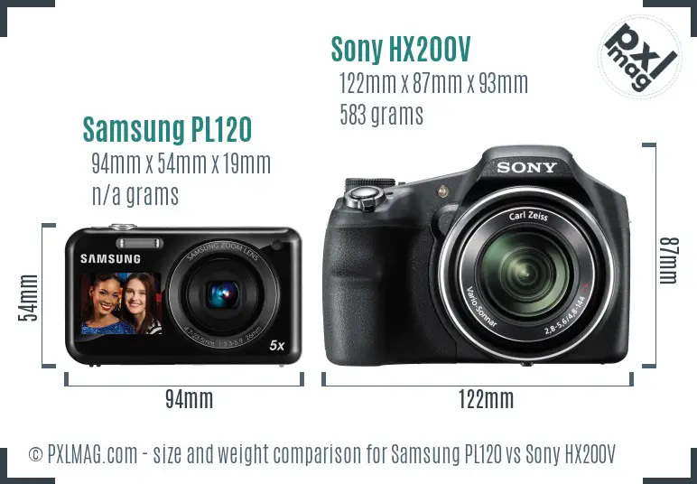 Samsung PL120 vs Sony HX200V size comparison