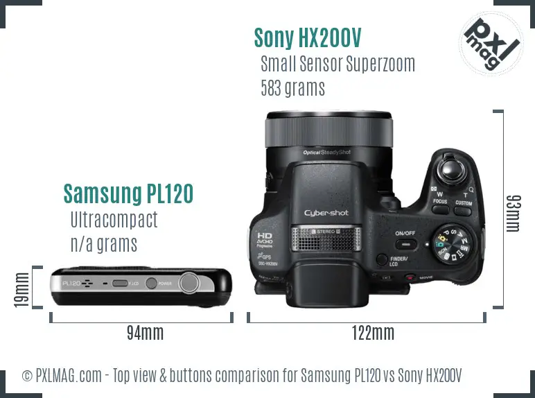 Samsung PL120 vs Sony HX200V top view buttons comparison