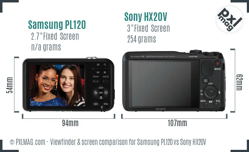 Samsung PL120 vs Sony HX20V Screen and Viewfinder comparison