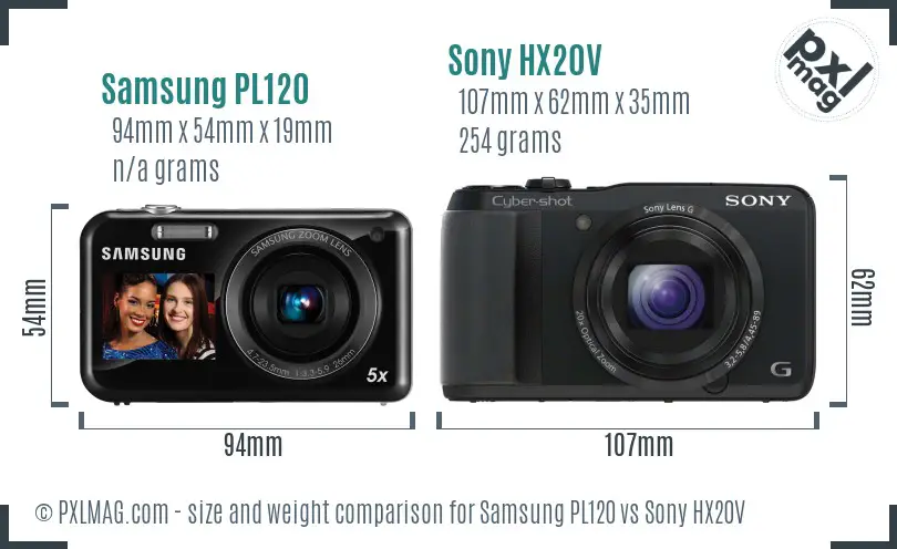 Samsung PL120 vs Sony HX20V size comparison