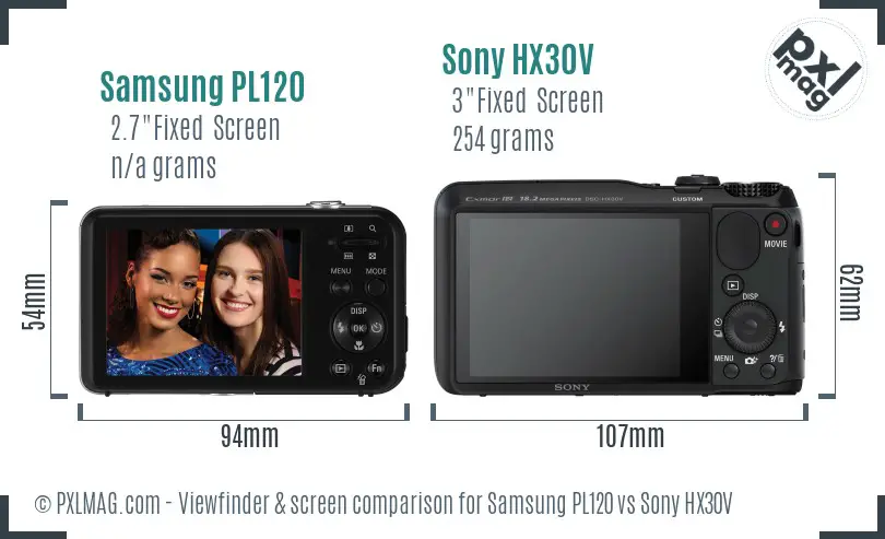 Samsung PL120 vs Sony HX30V Screen and Viewfinder comparison