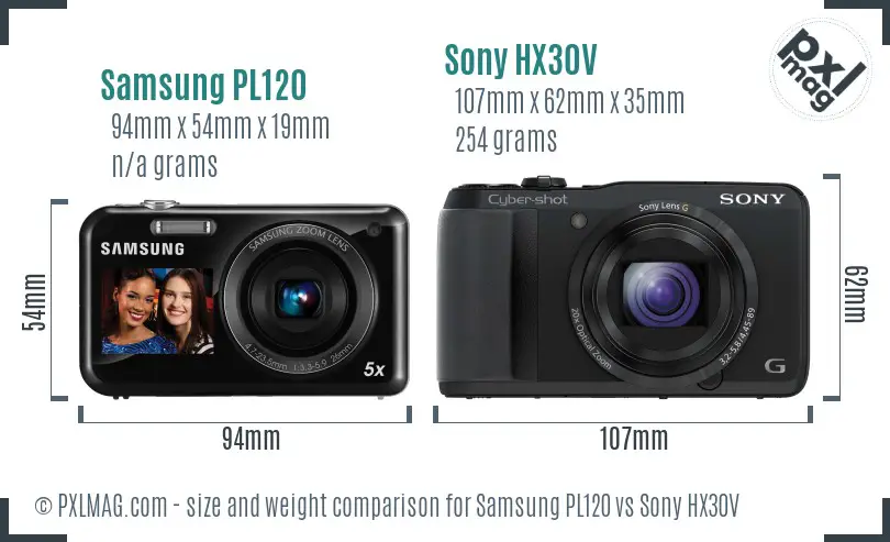 Samsung PL120 vs Sony HX30V size comparison