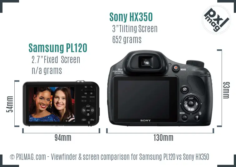 Samsung PL120 vs Sony HX350 Screen and Viewfinder comparison Samsung PL120 vs Sony HX350 Screen and Viewfinder comparison