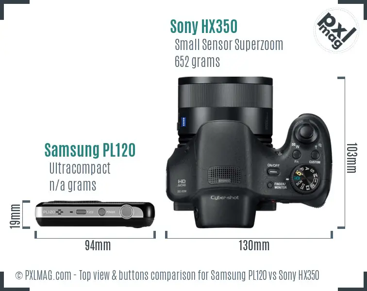 Samsung PL120 vs Sony HX350 top view buttons comparison Samsung PL120 vs Sony HX350 top view buttons comparison