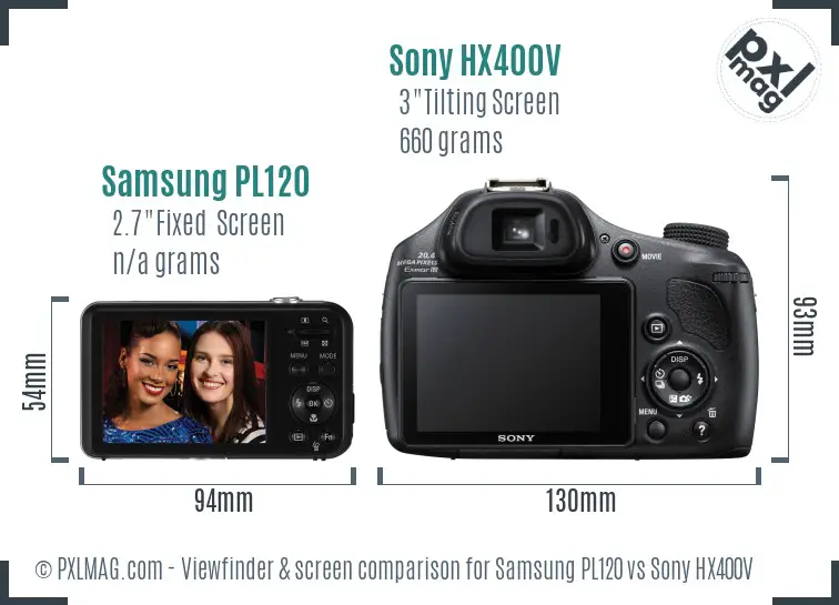 Samsung PL120 vs Sony HX400V Screen and Viewfinder comparison