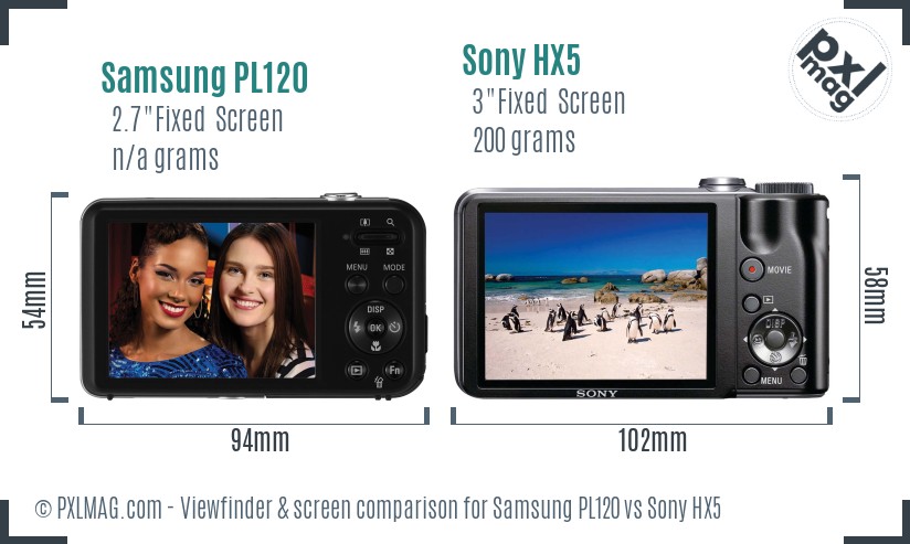 Samsung PL120 vs Sony HX5 Screen and Viewfinder comparison