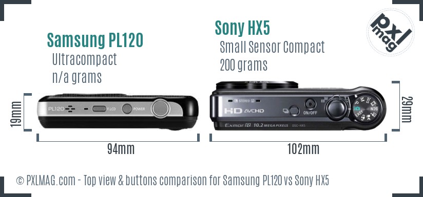 Samsung PL120 vs Sony HX5 top view buttons comparison