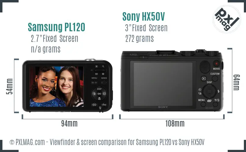 Samsung PL120 vs Sony HX50V Screen and Viewfinder comparison