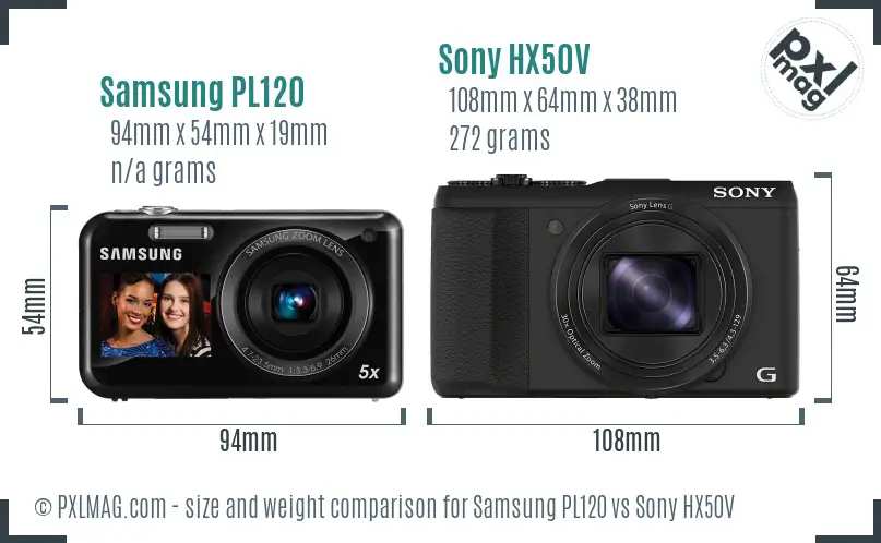 Samsung PL120 vs Sony HX50V size comparison