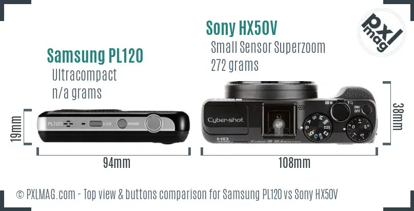 Samsung PL120 vs Sony HX50V top view buttons comparison