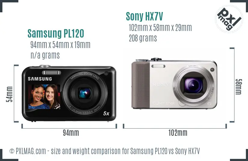 Samsung PL120 vs Sony HX7V size comparison