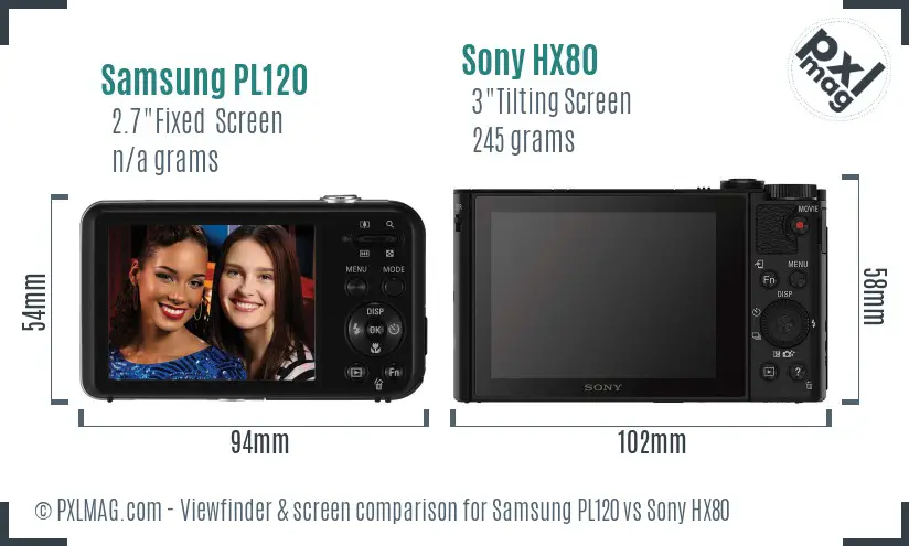 Samsung PL120 vs Sony HX80 Screen and Viewfinder comparison