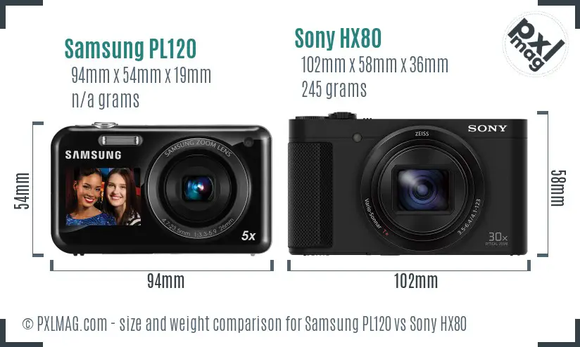 Samsung PL120 vs Sony HX80 size comparison