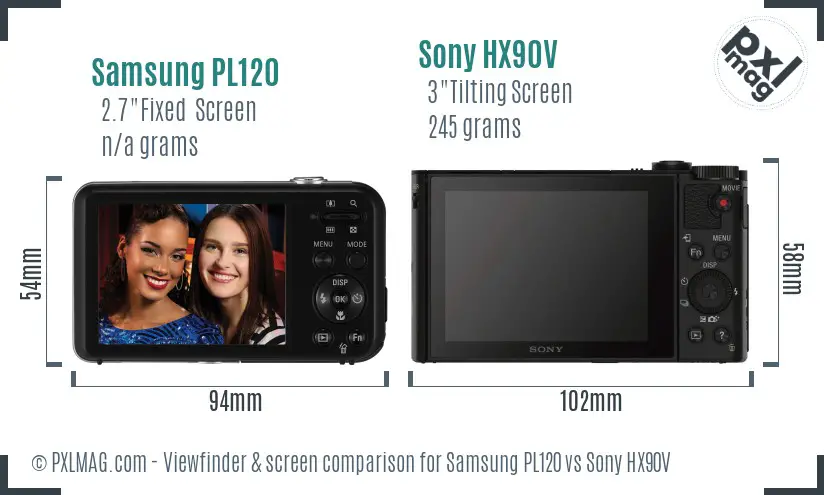 Samsung PL120 vs Sony HX90V Screen and Viewfinder comparison