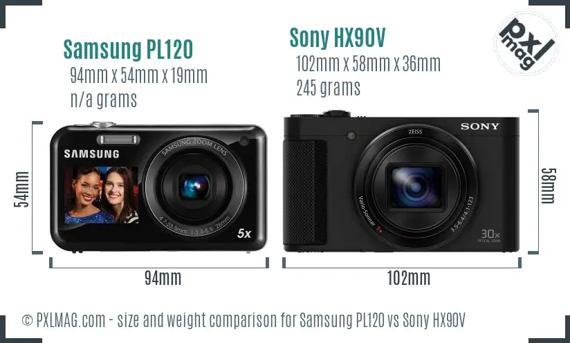 Samsung PL120 vs Sony HX90V size comparison