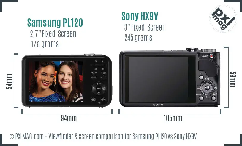 Samsung PL120 vs Sony HX9V Screen and Viewfinder comparison