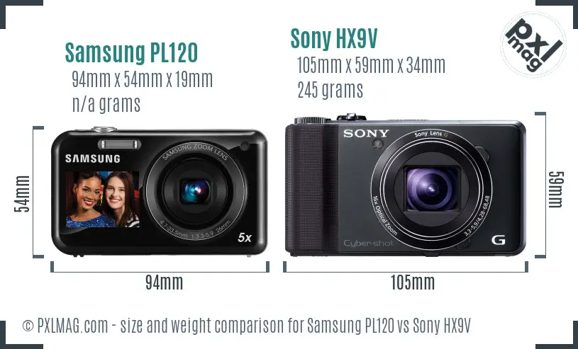 Samsung PL120 vs Sony HX9V size comparison