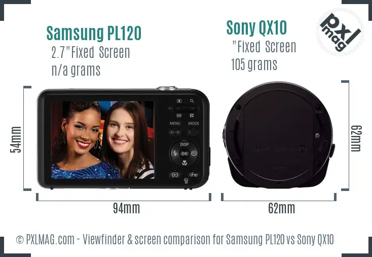 Samsung PL120 vs Sony QX10 Screen and Viewfinder comparison