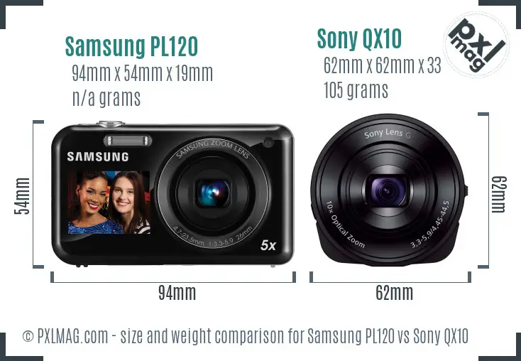 Samsung PL120 vs Sony QX10 size comparison