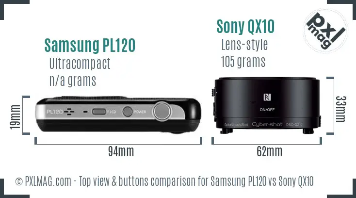 Samsung PL120 vs Sony QX10 top view buttons comparison