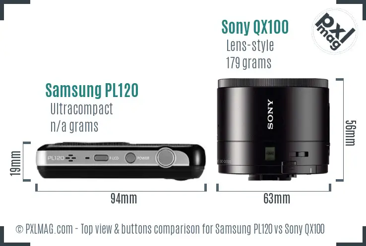 Samsung PL120 vs Sony QX100 top view buttons comparison Samsung PL120 vs Sony QX100 top view buttons comparison