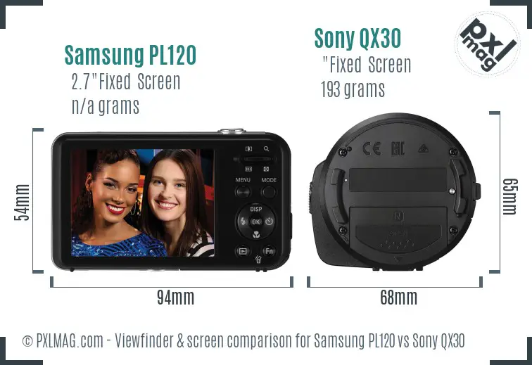 Samsung PL120 vs Sony QX30 Screen and Viewfinder comparison