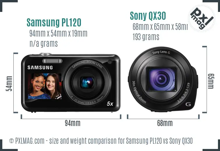 Samsung PL120 vs Sony QX30 size comparison