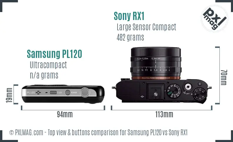 Samsung PL120 vs Sony RX1 top view buttons comparison