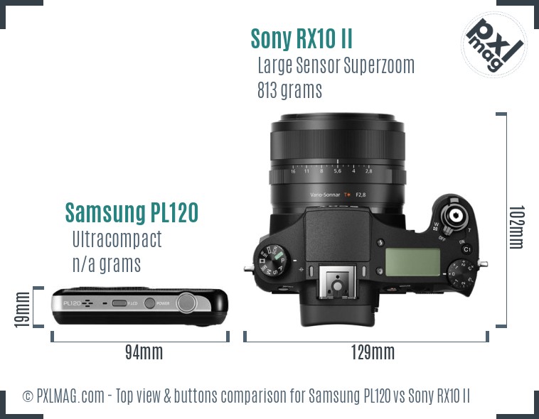 Samsung PL120 vs Sony RX10 II top view buttons comparison