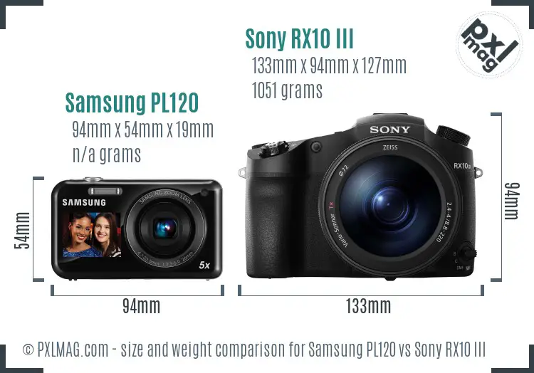 Samsung PL120 vs Sony RX10 III size comparison