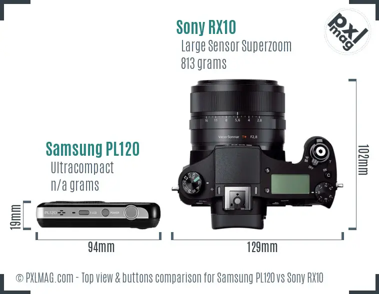 Samsung PL120 vs Sony RX10 top view buttons comparison