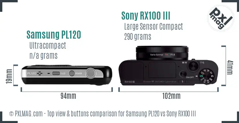 Samsung PL120 vs Sony RX100 III top view buttons comparison