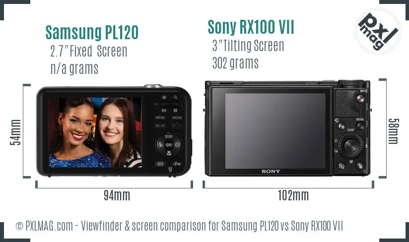 Samsung PL120 vs Sony RX100 VII Screen and Viewfinder comparison