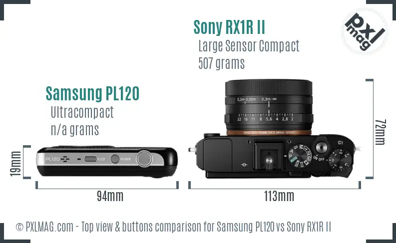 Samsung PL120 vs Sony RX1R II top view buttons comparison