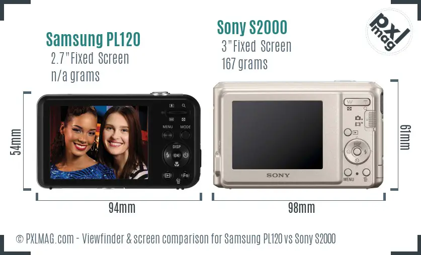 Samsung PL120 vs Sony S2000 Screen and Viewfinder comparison