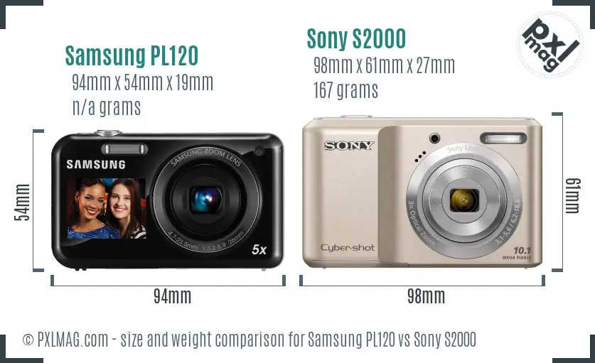 Samsung PL120 vs Sony S2000 size comparison