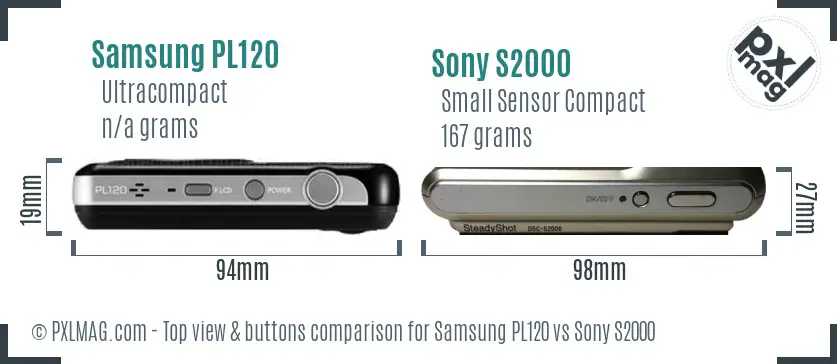 Samsung PL120 vs Sony S2000 top view buttons comparison